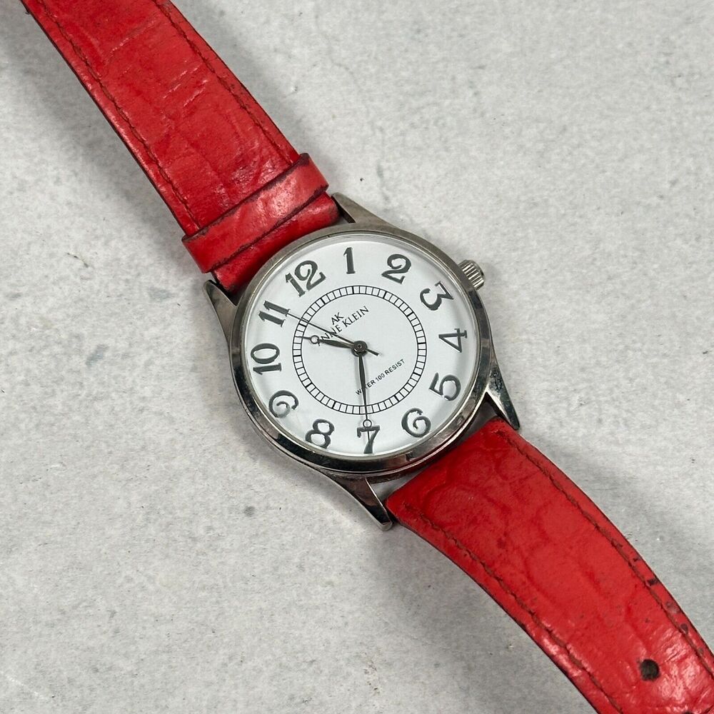 Anne Klein Watch Womens 32mm Round White Dial Silver Tone Pink Band New Battery